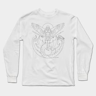 Fighting Angel and Dragon Black Line Long Sleeve T-Shirt